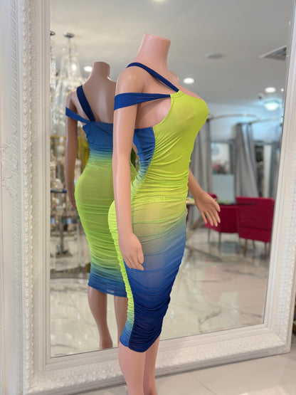Sunset Rush Ruched Mesh Midi Dress Pink