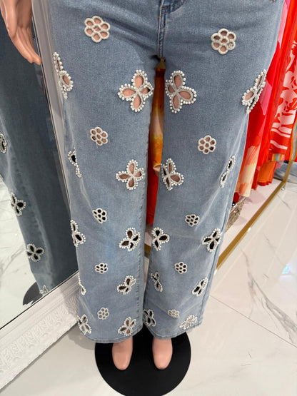 Flores Perlas Jeans