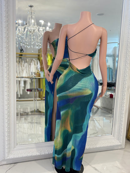 Dana Mesh Ruched Maxi Dress Green