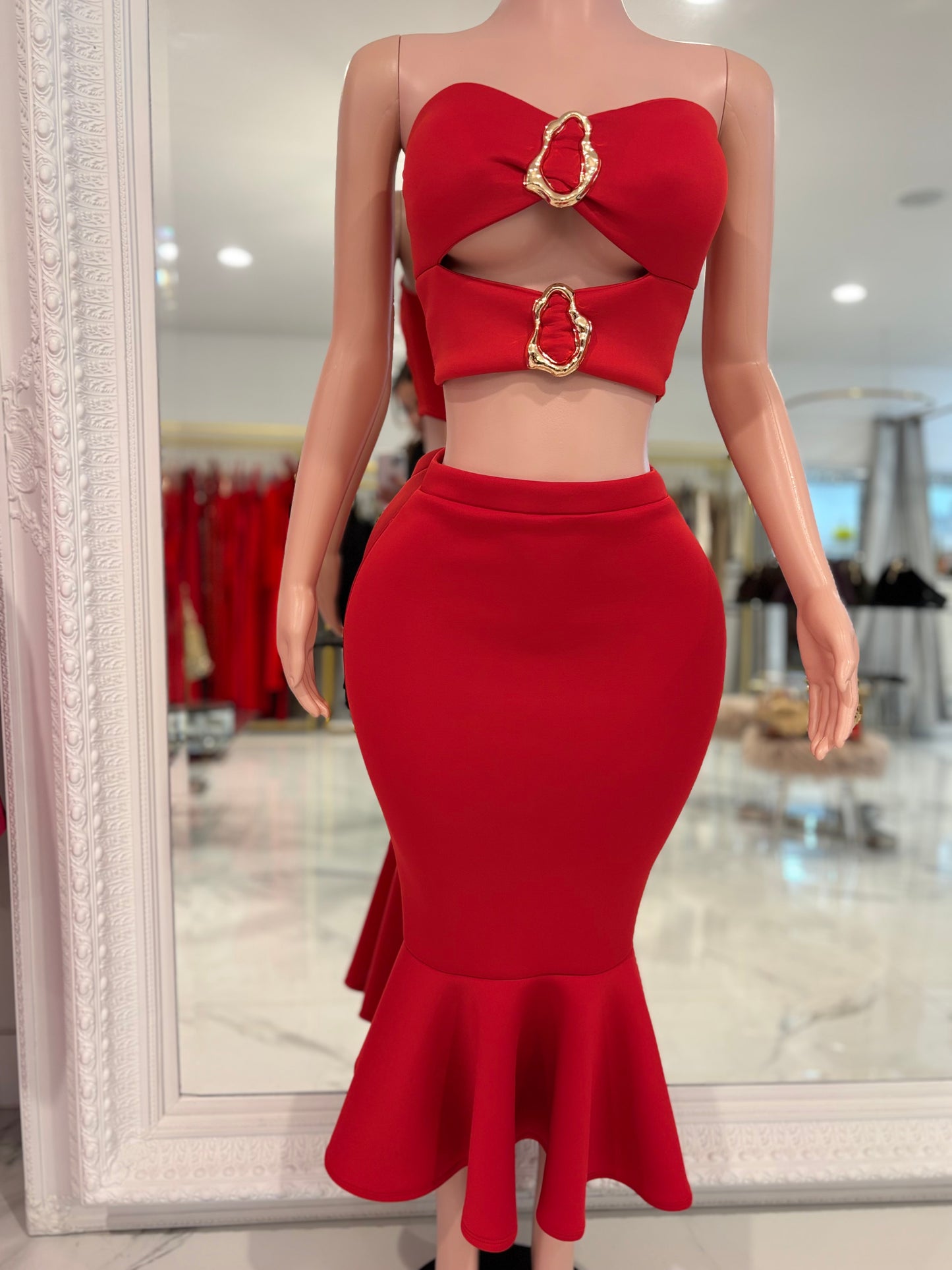 Be a Little Daring Skirt Set Red