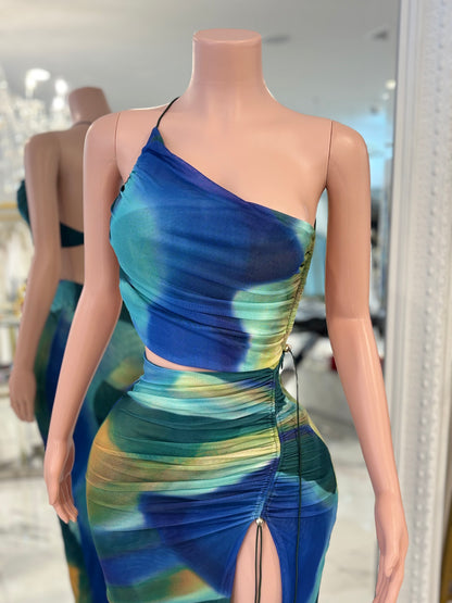 Dana Mesh Ruched Maxi Dress Green