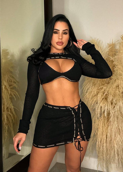 Feeling Like Fire Skirt Set Black