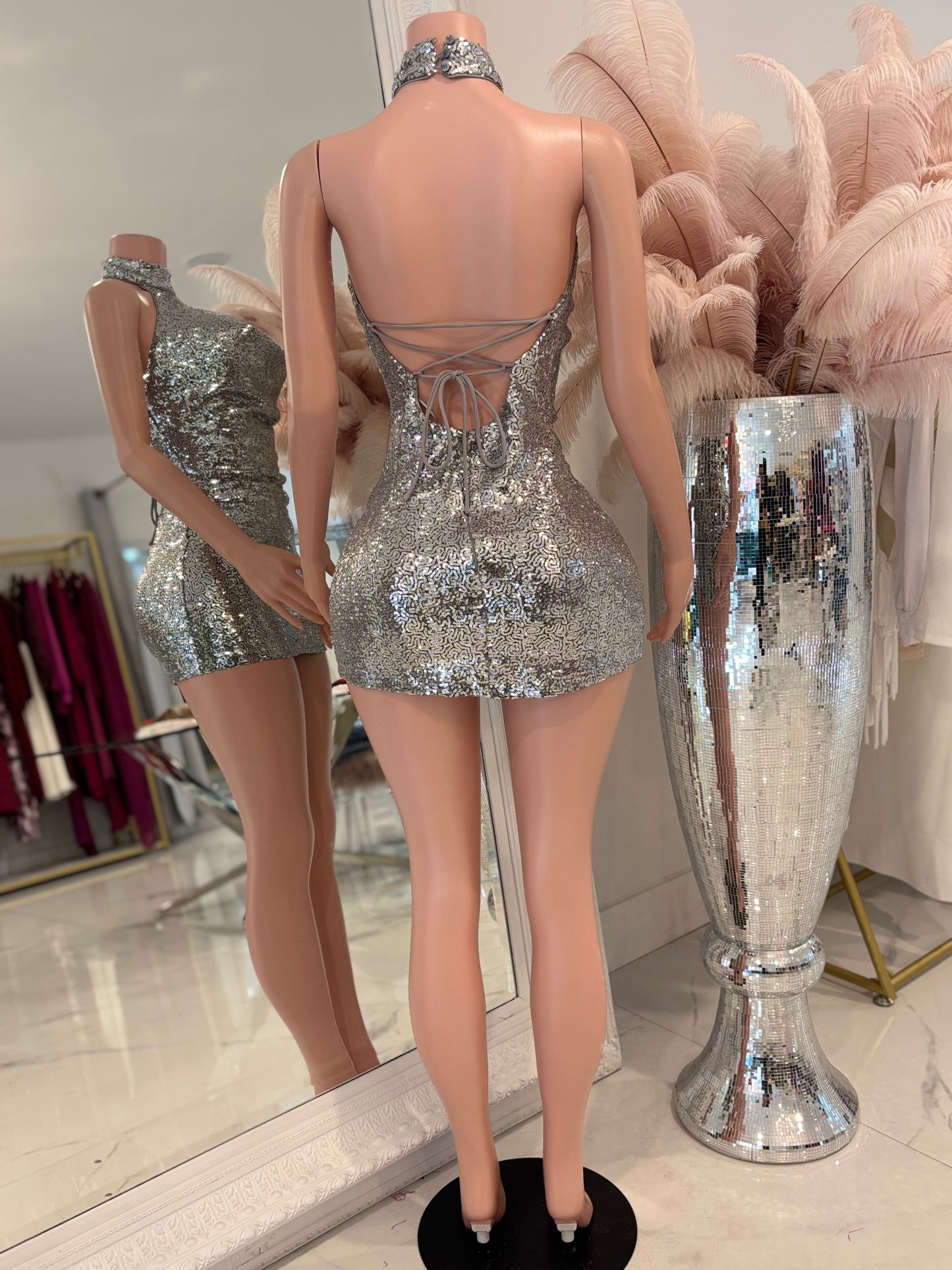 Glitter Halter Mini Dress