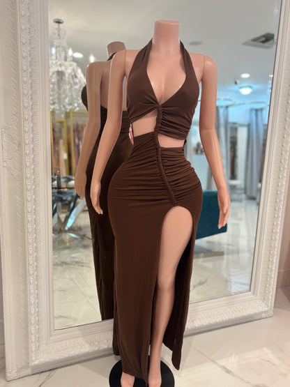 Sculpted Glow  Maxi Dress Brown