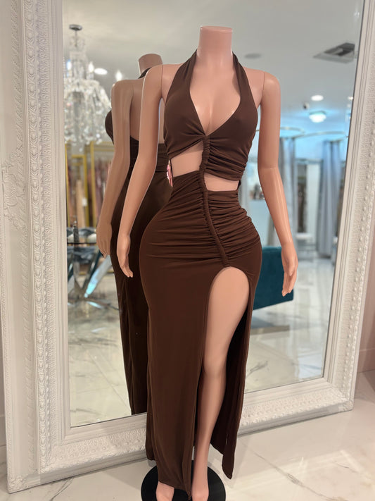 Sculpted Glow  Maxi Dress Brown