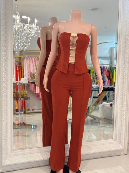 Elegante Pant Set Brown