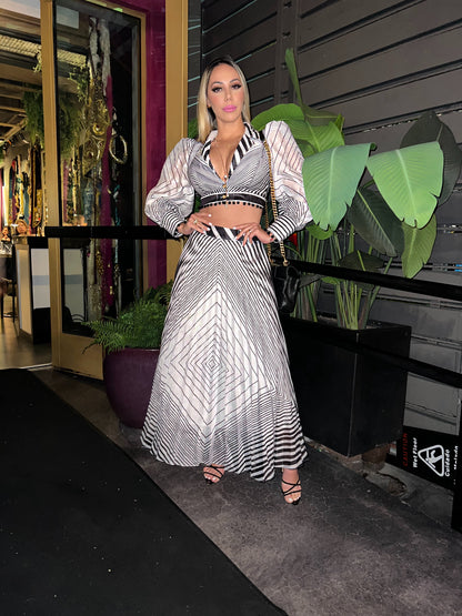 BLACK WHITE PRINT SKIRT SET