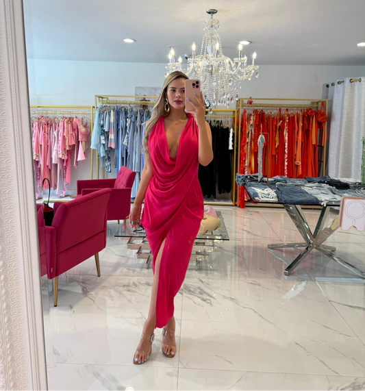 Heatwave Muse Ruched Midi Dress Pink