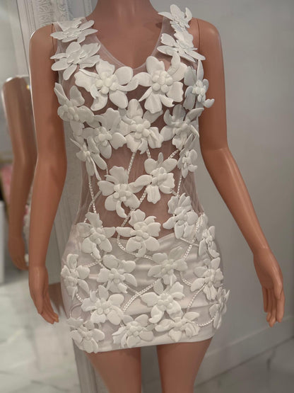 Glamour Floral Mesh Satin Mini Dress