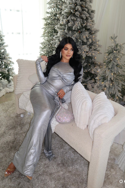 Mystical Ruched Maxi Dress Silver