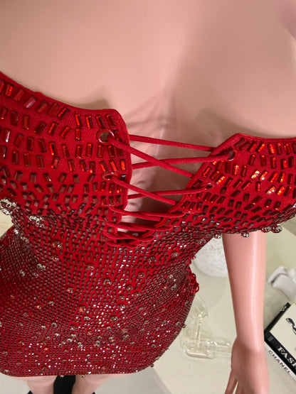 Queen Rhinestones Mini Dress Red