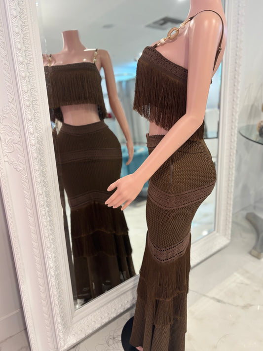 Feeling the Breeze Skirt Set Brown