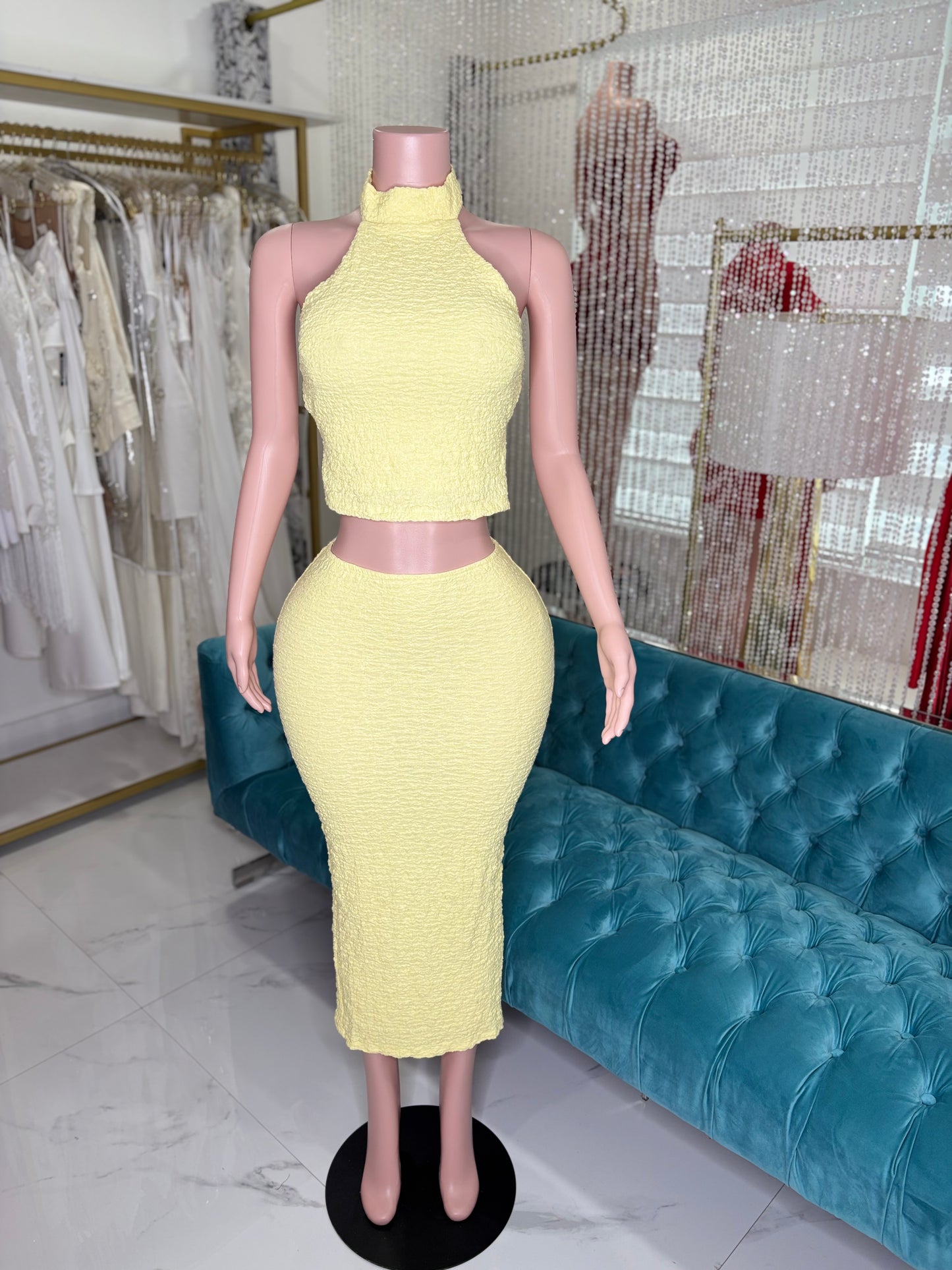 Crinkle Coast Skirt Set Yellow