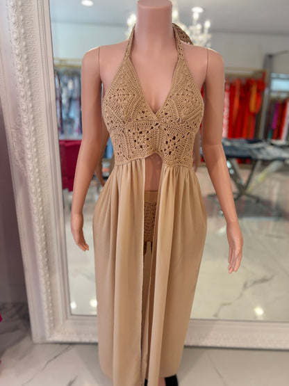 Oasis Mirage Crochet Mesh Short Set Nude