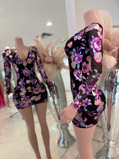 Vibrant Petal Mini Dress Black