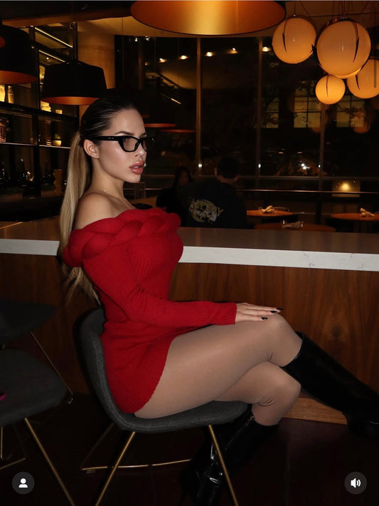 Twist of Allure Ribbed Mini Dress Red