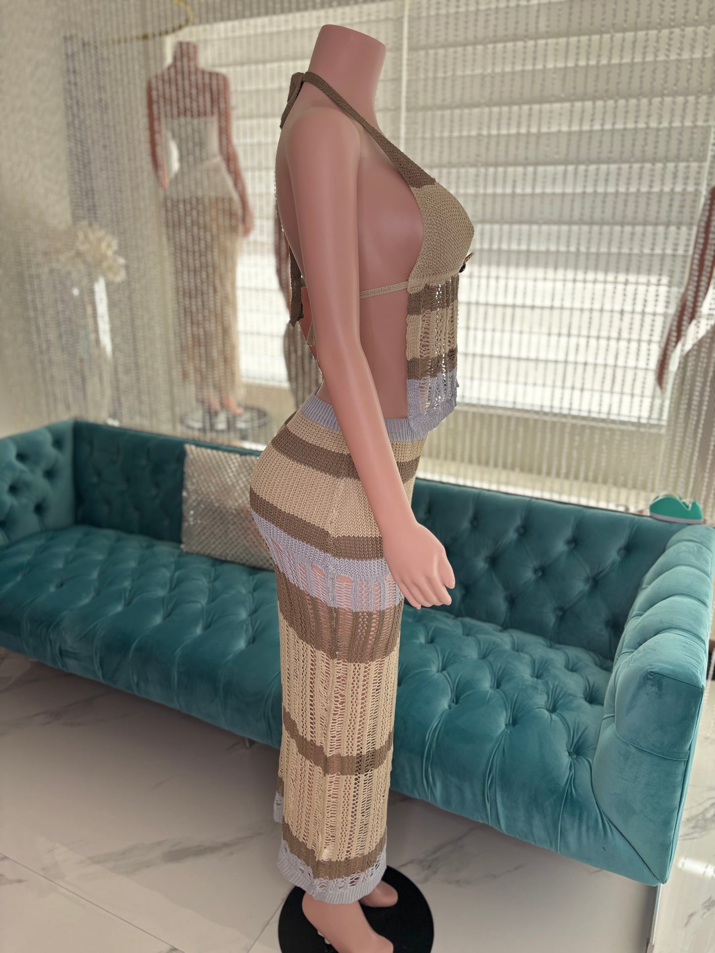 Breezy Intentions Knit Skirt Set Nude