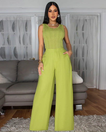 Serene Flow Ribbed Linen Pant Set