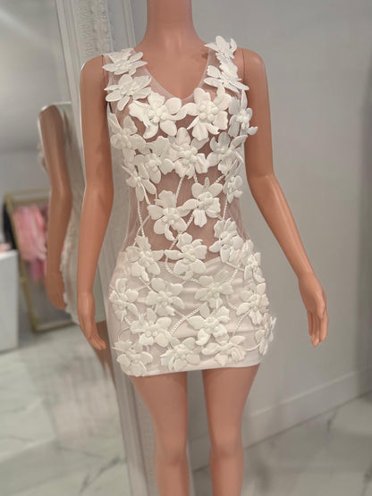 Glamour Floral Mesh Satin Mini Dress