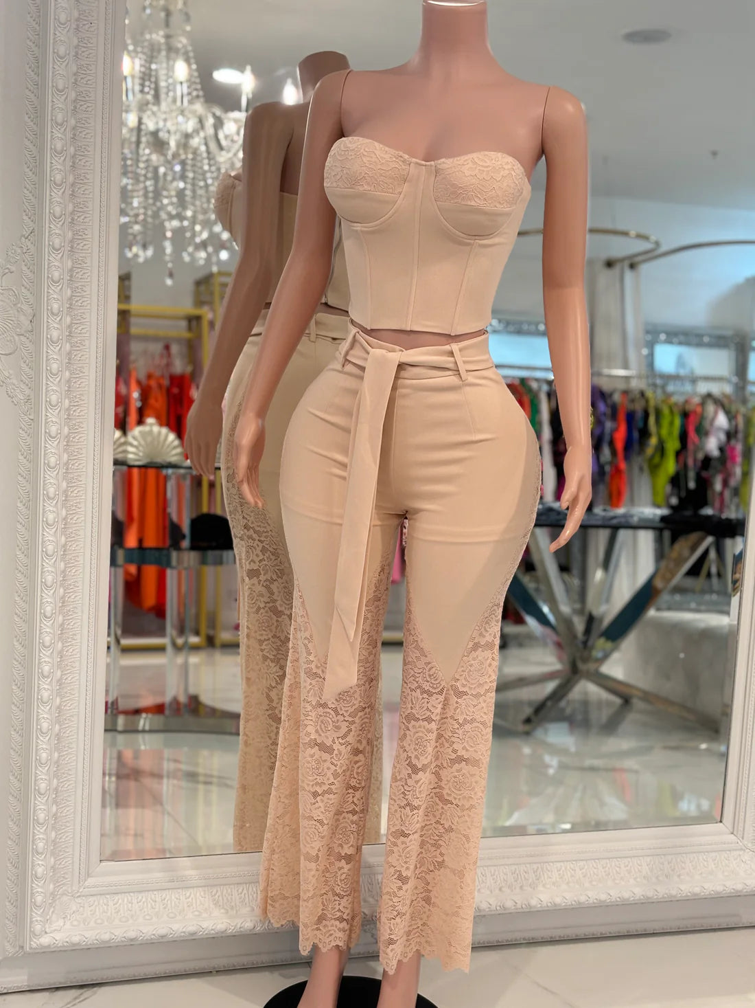 Lacy Floral Pant Set Pink