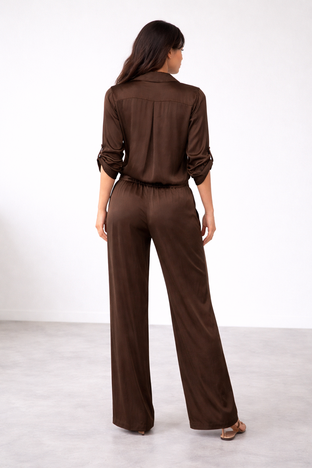 Satin Flow Pant Set Marron