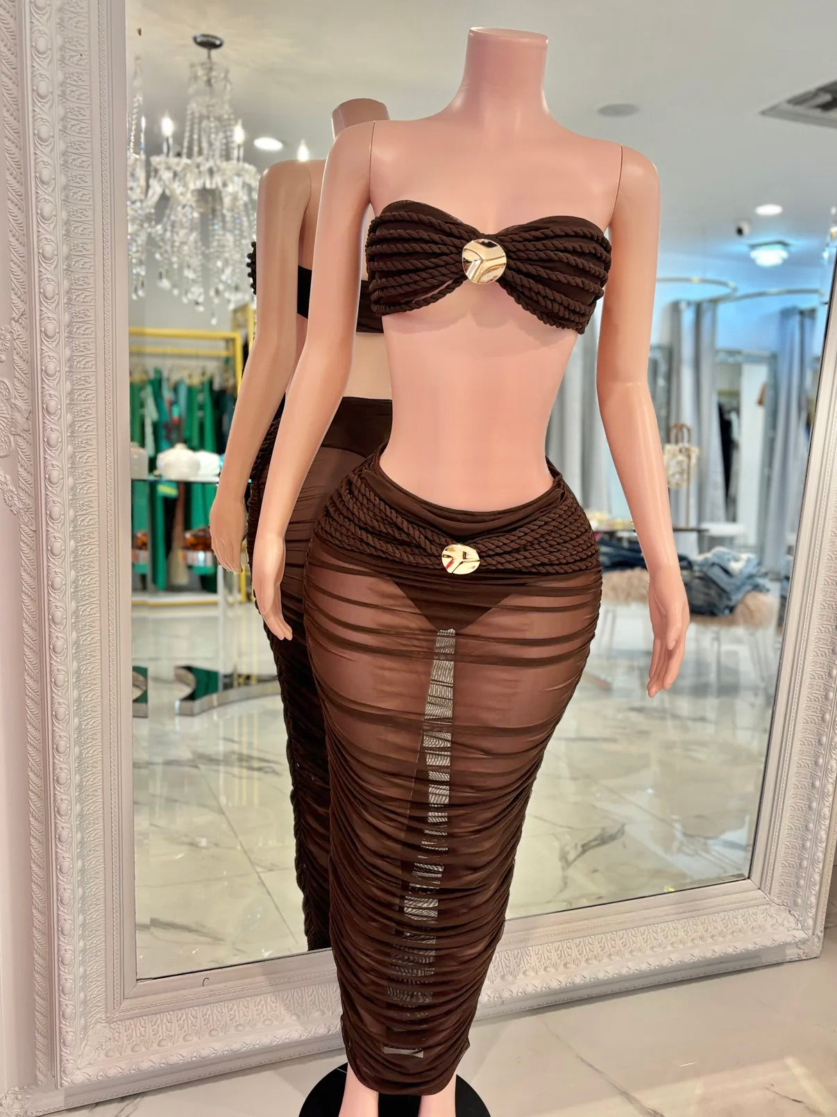 I'm a Little Tied Up Skirt Set Brown