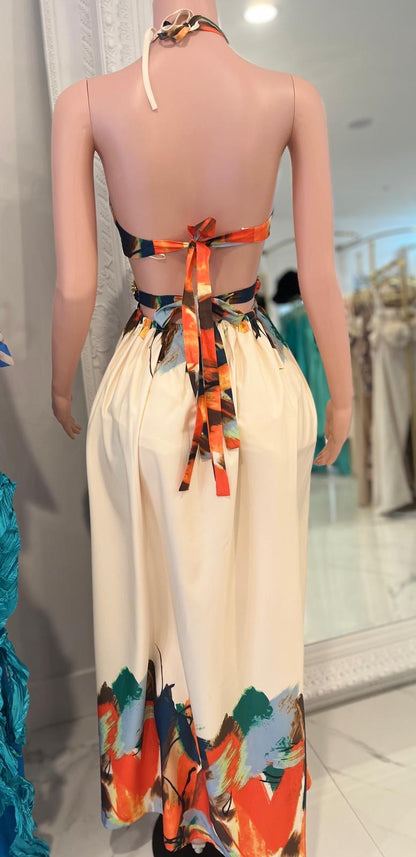 Villa Vacation Chain Maxi Dress Nude