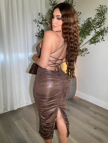 Let's Get Together Midi Dress Brown