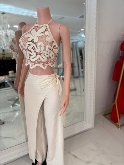 Sunkissed Nomad Floral Crochet Pant Set Nude