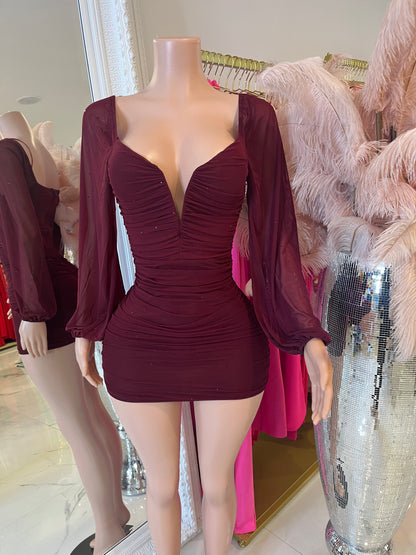 Ruched Mesh Mini Dress