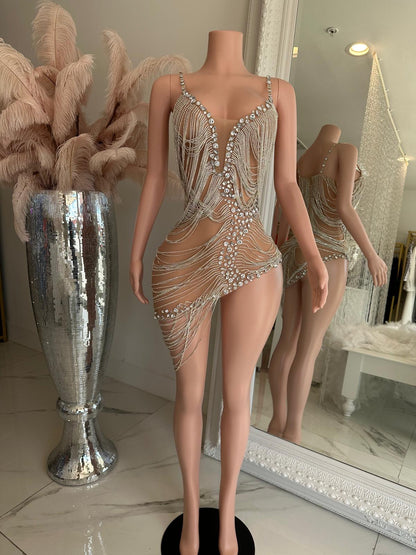 Golden Hour Rhinestones Mini Dress Nude