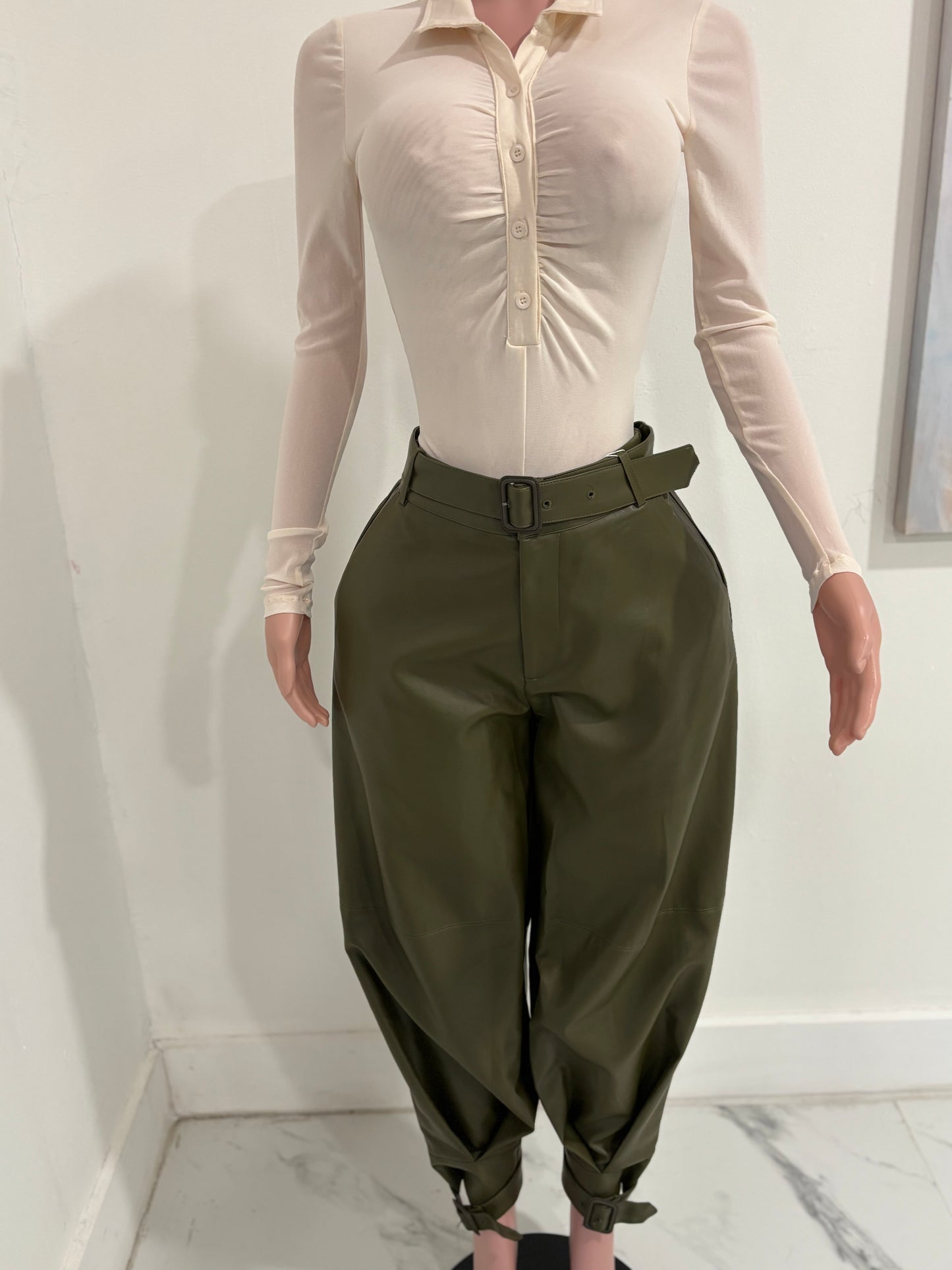 Olive High Waist Trousers Pants