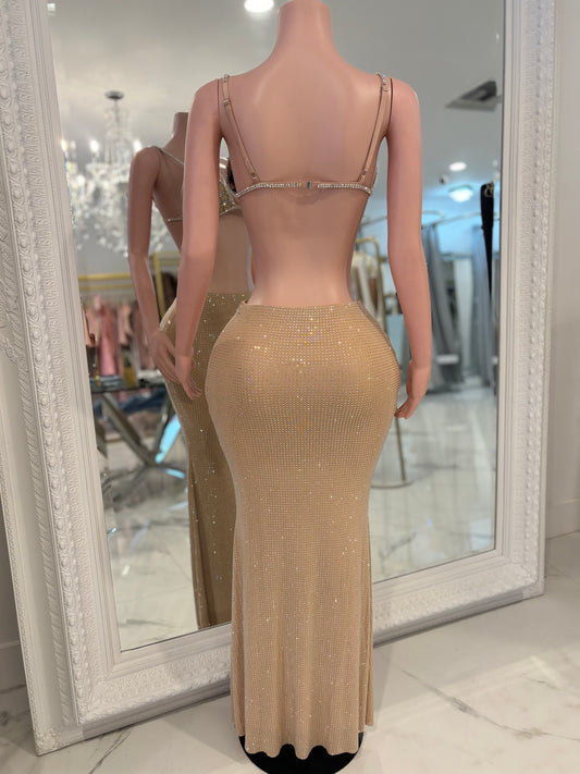 Lalo Rhinestone Skirt Set Nude