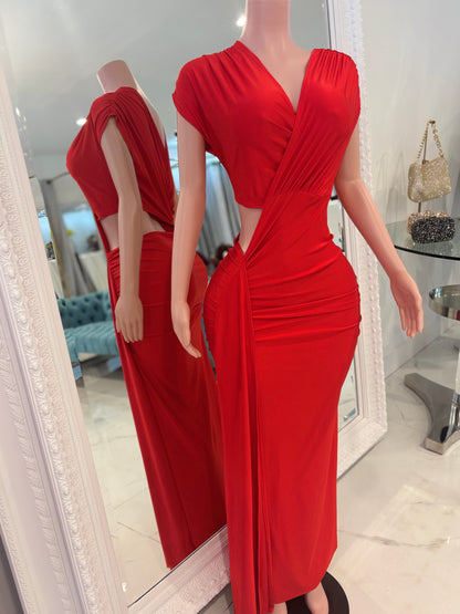 Velvet Lips Maxi Dress Red