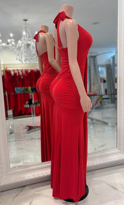 Yiyi Ruched Maxi Dress Red