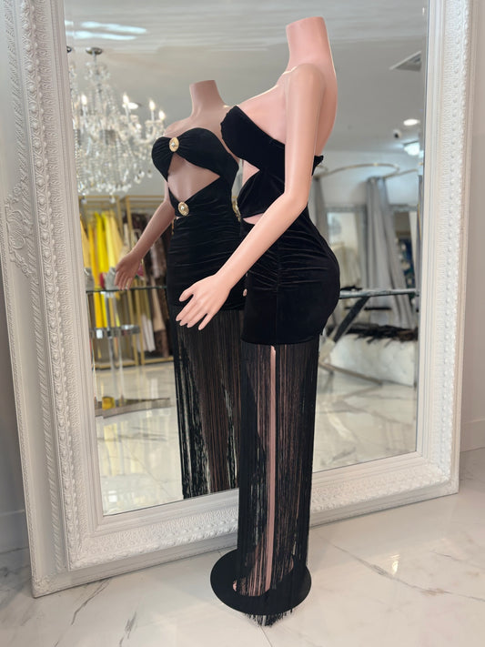 Phantom Muse Ruched Pearl Maxi Dress Black