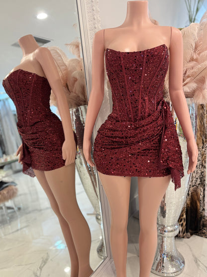 Starlight Seduction Sequin Mini Dress Rojo Vino