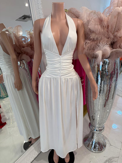 New Flow Ruched Maxi Dress White