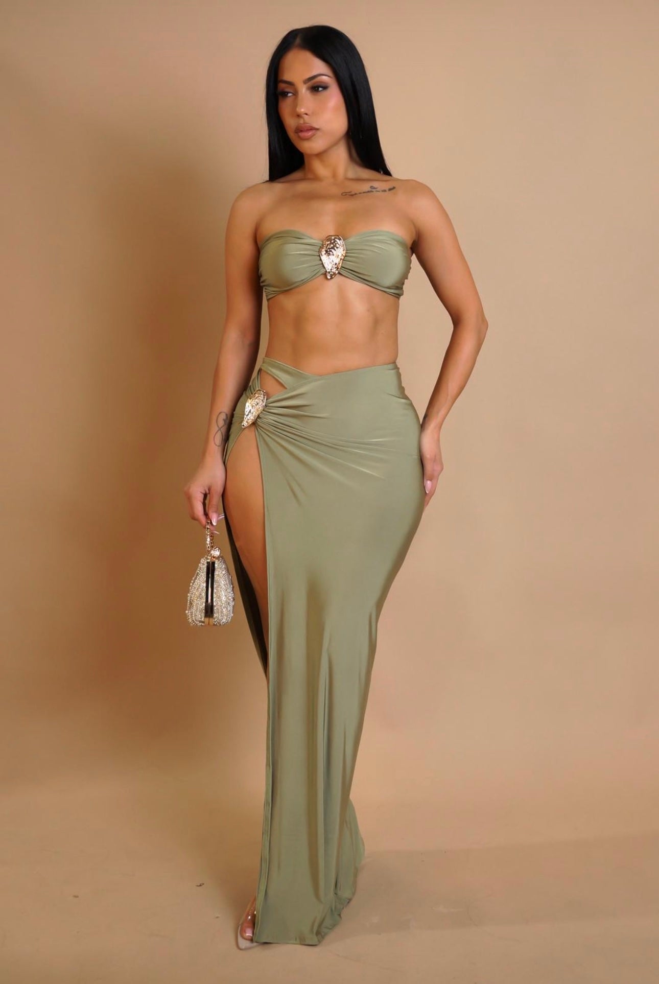 Rosette Mirage Ruched Skirt Set Yellow