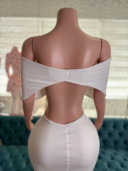 Moonlit Allure Ruched Maxi Dress White