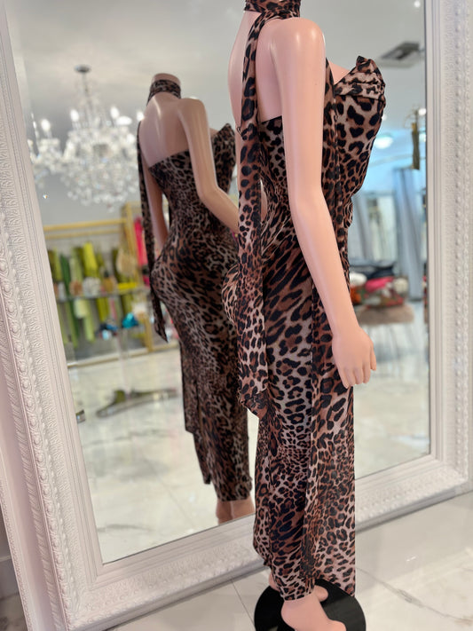 Instinctive Reign Leopard Mesh Maxi Dress Brown