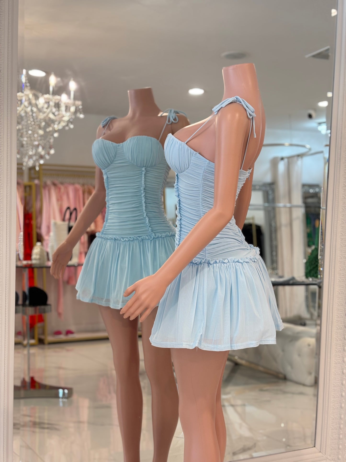 Royi Ruched Mesh Mini Dress Yellow