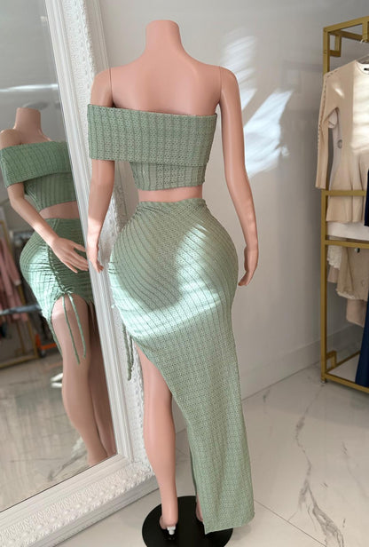 Romance Ruched Skirt Set Green