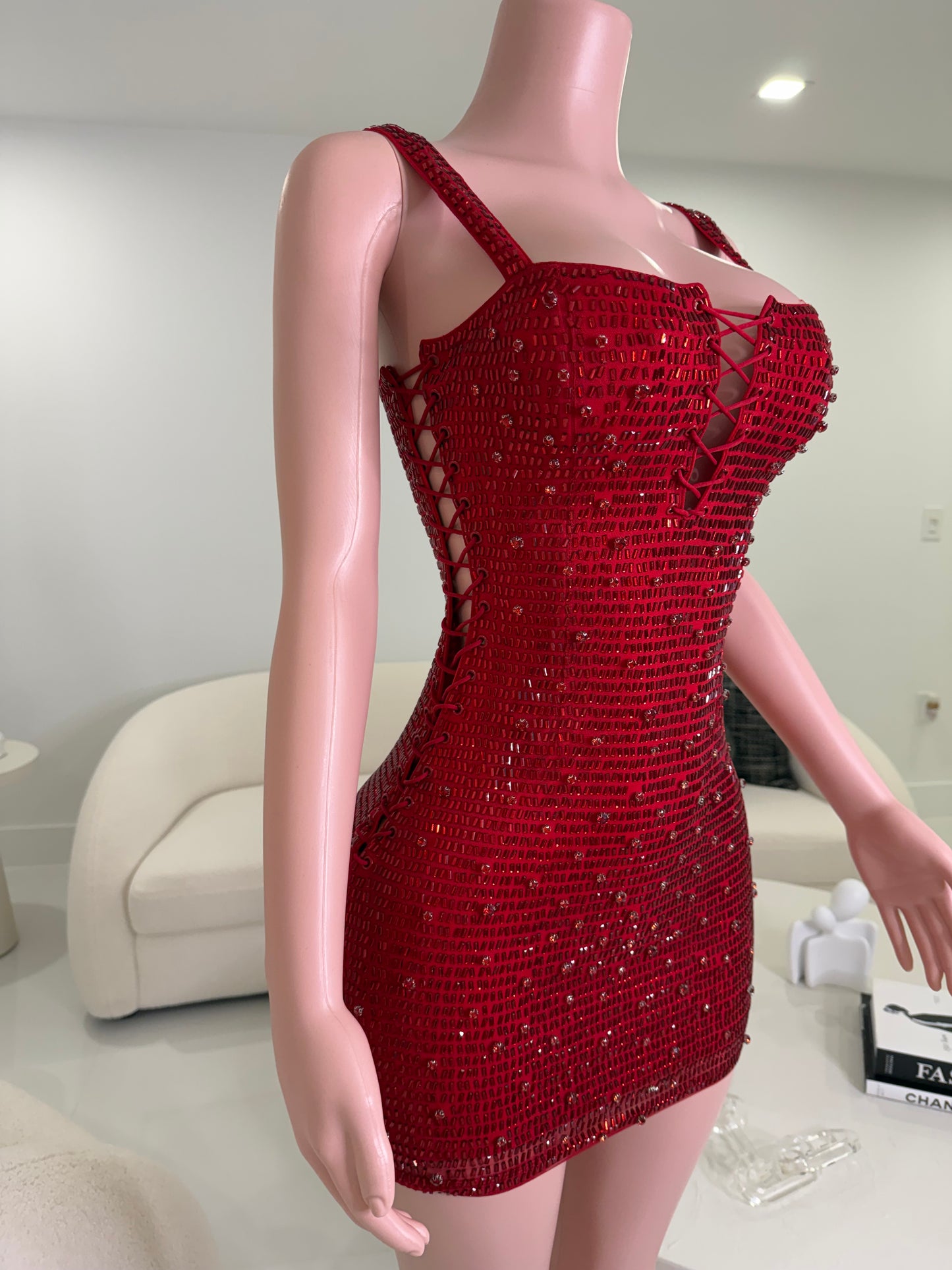 Queen Rhinestones Mini Dress Red