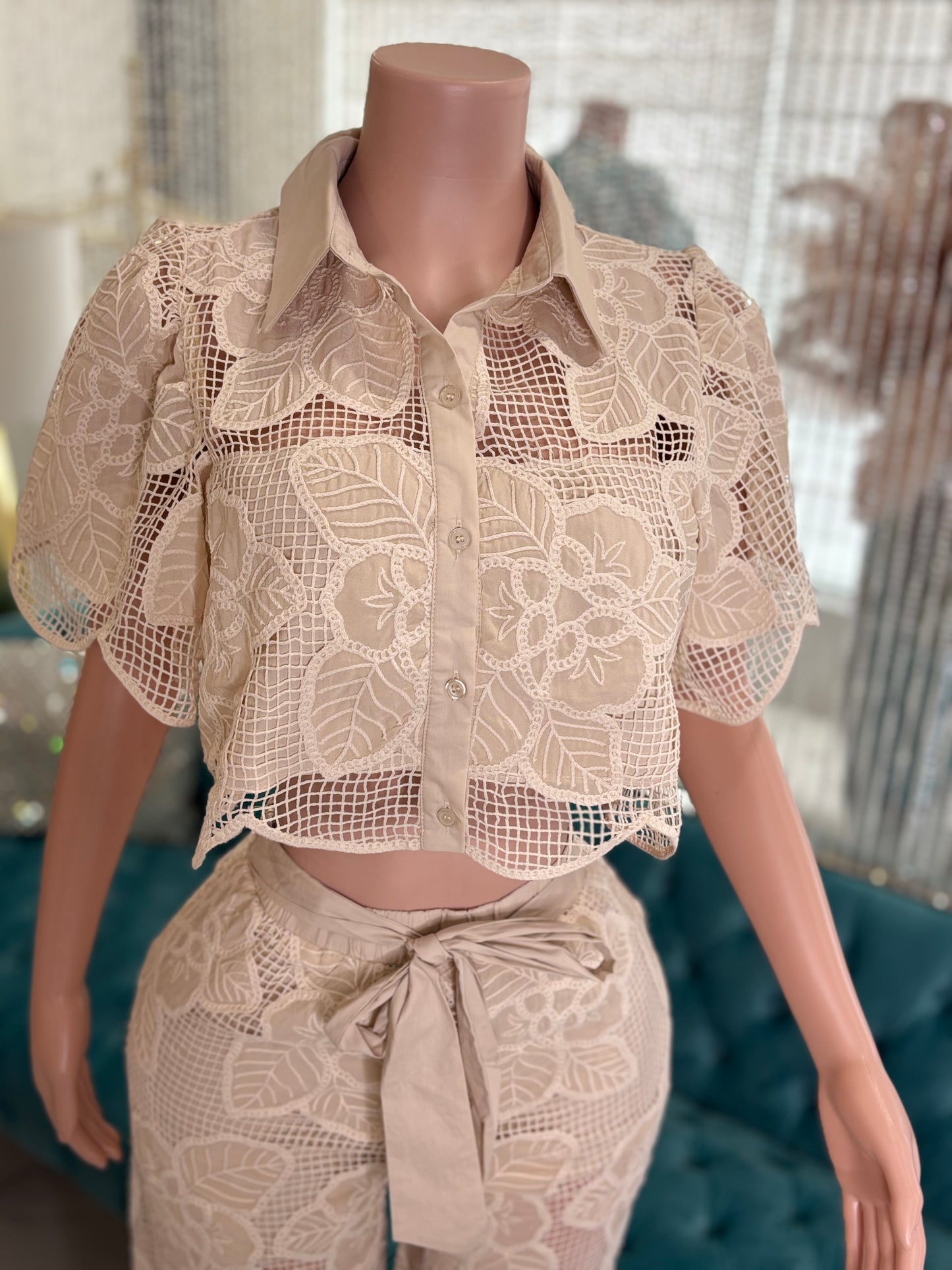 Floral Pants Set NUDE CROCHET
