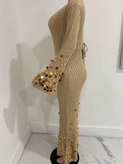 Solstice Glow Knit Sequin Maxi Dress Gold