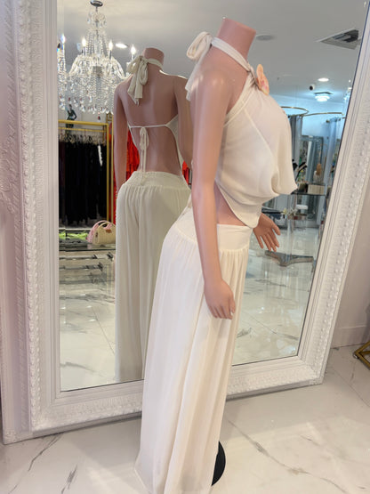 Fleur Drape Floral Ruched Pant Set Nude