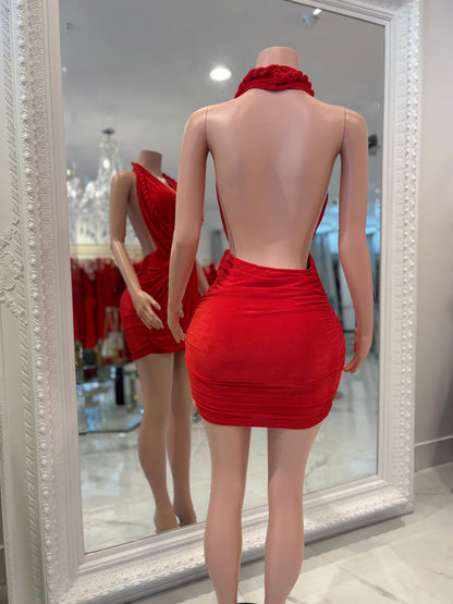 Braid of Desire Ruched Mini Dress Red