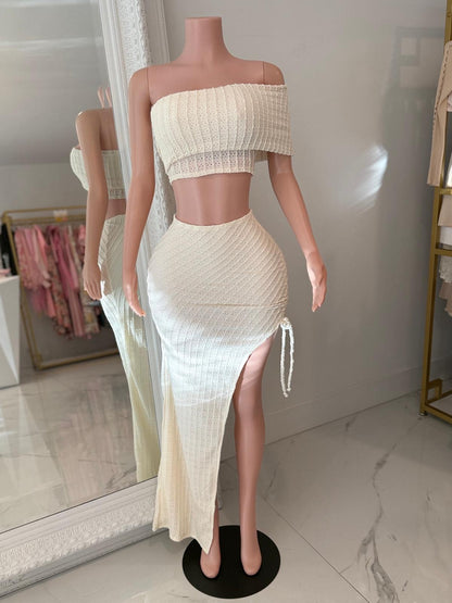 Rustic Romance Ruched Skirt Set Nude