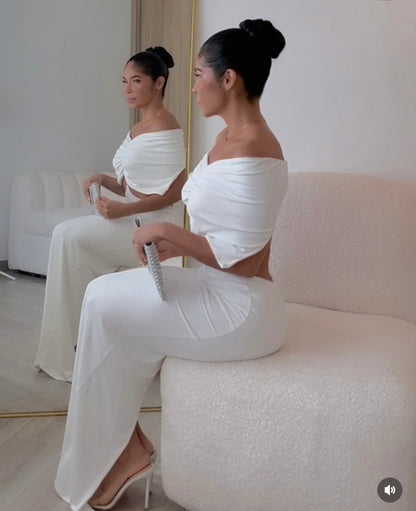 Moonlit Allure Ruched Maxi Dress White